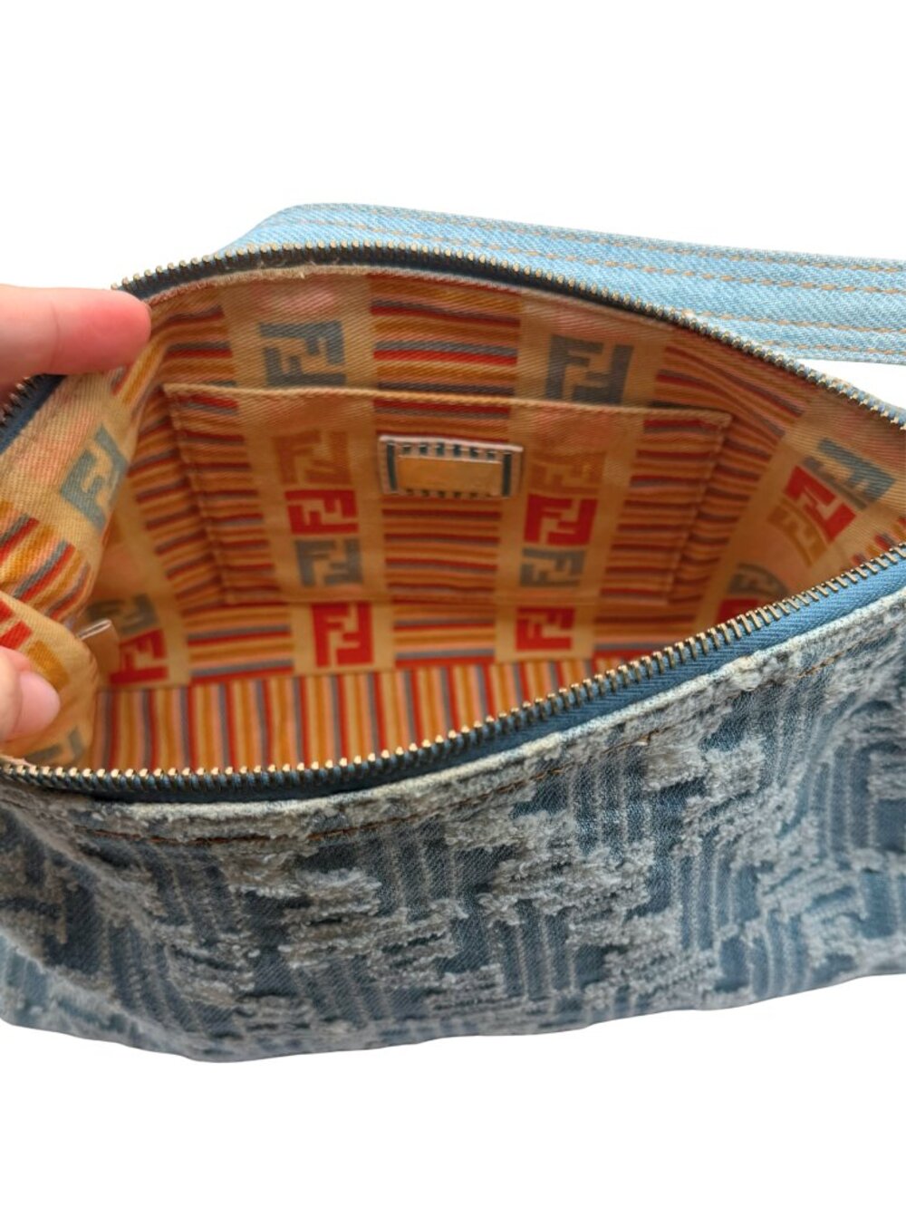 Vintage FENDI Denim Zucca Monogram Pochette Baguette - Picture 6 of 11